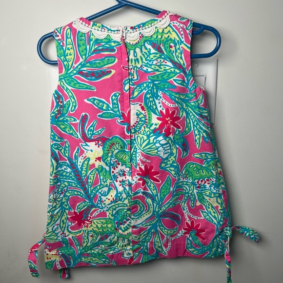Lilly Pulitzer Tropical Coastal Pink Green Teal Pattern Shift Dress w Ties Sz 2 - Picture 2 of 7